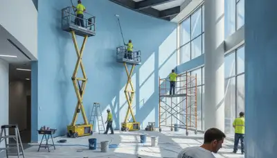 Commercial painting crew protecting Fort Wayne, IN business exterior with durable professional finish